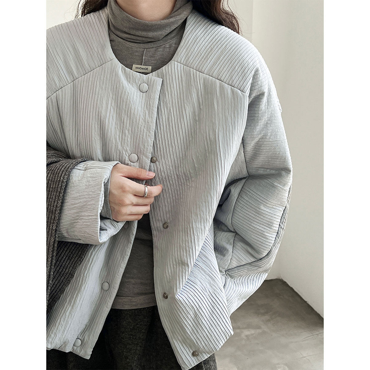 鹿西 韩系简约宽松休闲圆领短款棉服女冬季上衣棉袄夹克外套89001