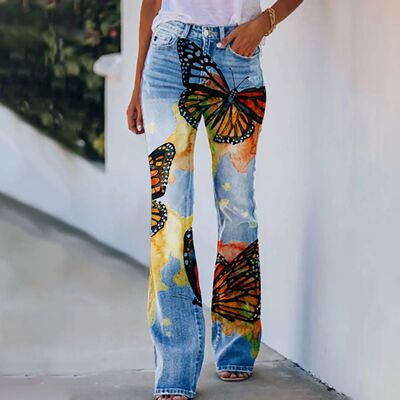 印花口袋纽扣大码长裤 Printed Pocket Button Large Loose Pants