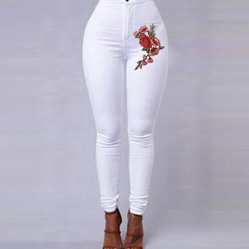 High waist slim fitting embroidered leggings高腰修身绣花长裤
