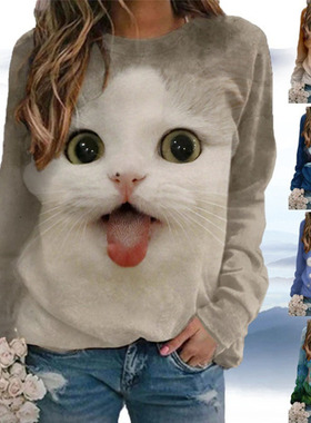 Printed casual round neck loose long sleeves印花休闲圆领长袖