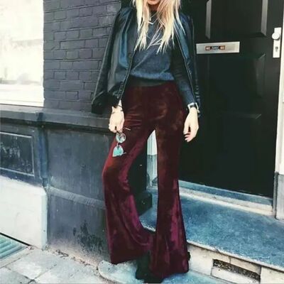 纯色低腰微喇长裤 Solid color low waist slightly flared pants