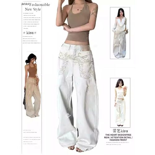 错位口袋弯刀阔腿裤Misaligned pocket curved knife floor pants