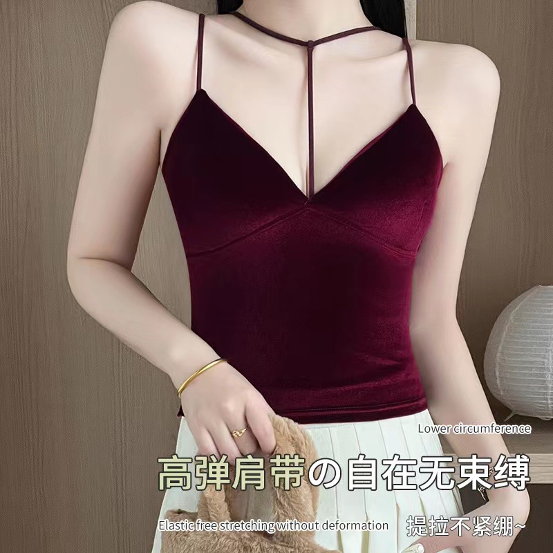 Solid color off shoulder small camisole vest纯色露肩露背背心