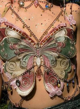 刺绣金属蝴蝶拼接女士吊带Embroidered Butterfly Splicing Strap