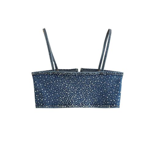 Solid color rhinestone glitter strap 纯色烫钻露背细闪吊带女
