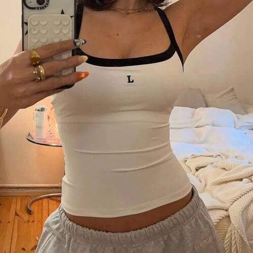 Color blocking comfortable strapping straps 撞色舒适捆条吊带