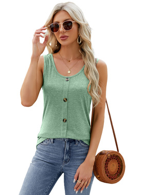 Round neck casual solid color button strap圆领纯色纽扣吊带女