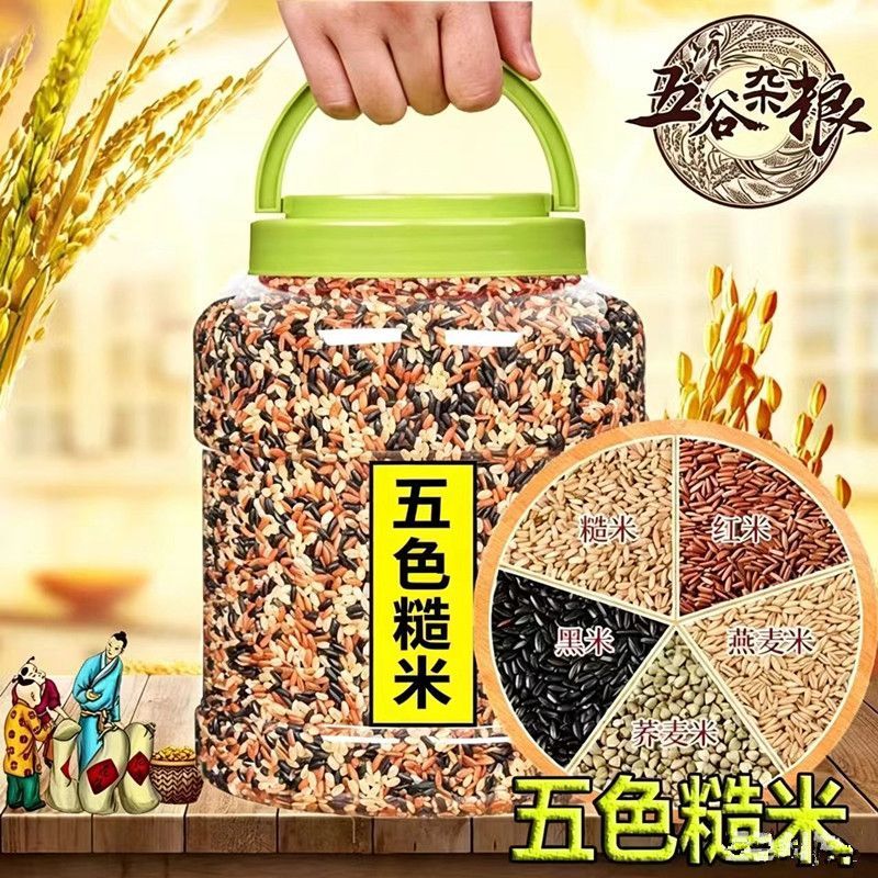 五色糙米手提桶装脂低粗粮健身主食低脂餐米饭红米黑米五谷杂粮粥