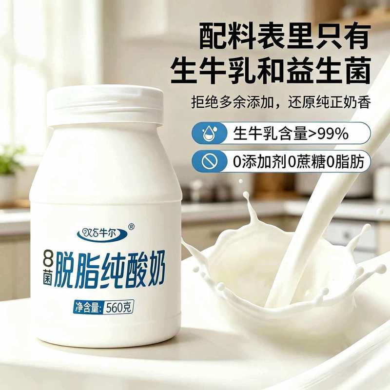 无蔗糖纯酸奶560g*2桶装高蛋白非浓稠型老酸奶顺丰包邮