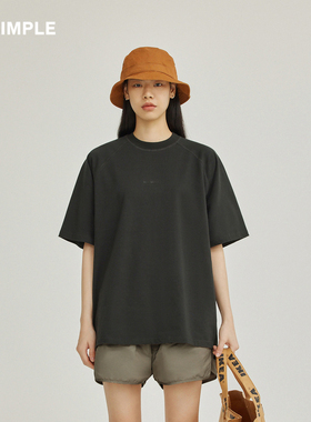 RESIMPLE黑色短袖t恤男宽松慵懒风插肩袖全棉王星越同款情侣0035