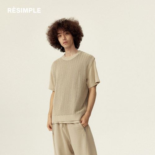 RESIMPLE简单点基础款背心男针织百搭镂空T恤上衣女夏季潮牌0946