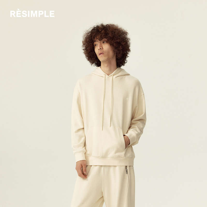 RESIMPLE简单点基础款连帽卫衣男百搭宽松米色套头上衣女0947