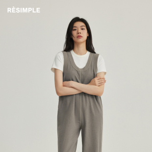 0552女装 舒适纯色潮牌背带裤 休闲裤 RESIMPLE简单点简约百搭基础款