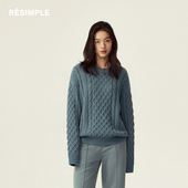 RESIMPLE简单点针织衫 女套头宽松基础款 蓝色毛衣百搭上衣秋冬1167