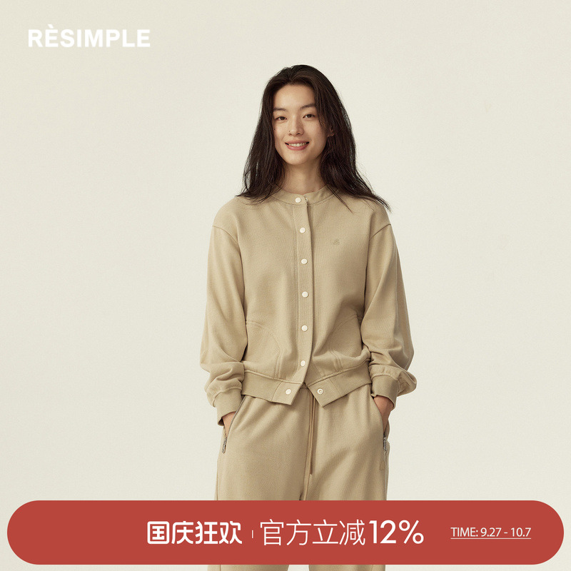 RESIMPLE简单点圆领卫衣女常规款系扣上衣百搭宽松外套款0964女装