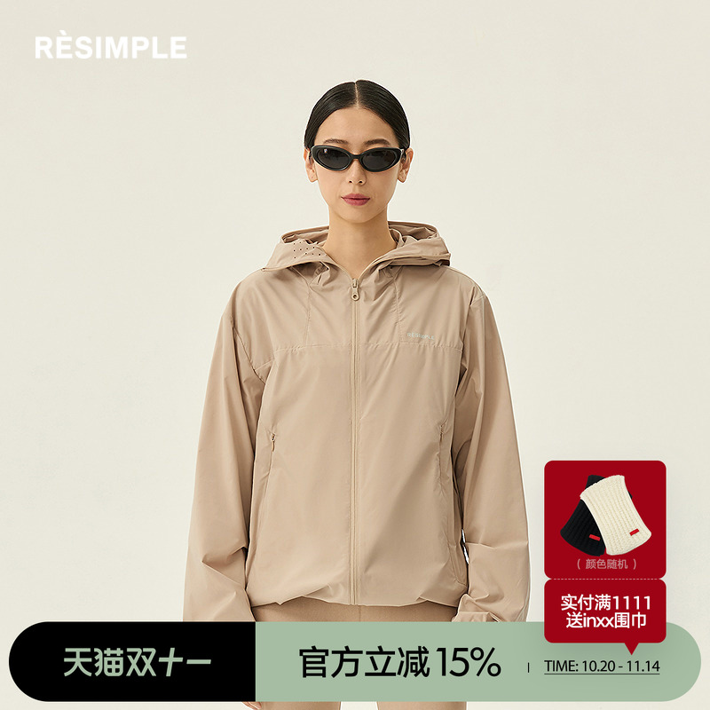 RESIMPLE简单点外套女短款宽松连帽立领透气孔上衣男轻薄休闲0624