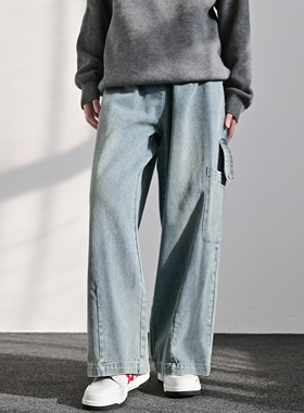 ZCBEAR复古学院风宽松阔腿牛仔裤男女垂感百搭休闲口袋长裤水洗潮