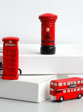 。创意复古英伦风邮筒装饰摆件 迷你红色电话亭树脂工艺品家用用