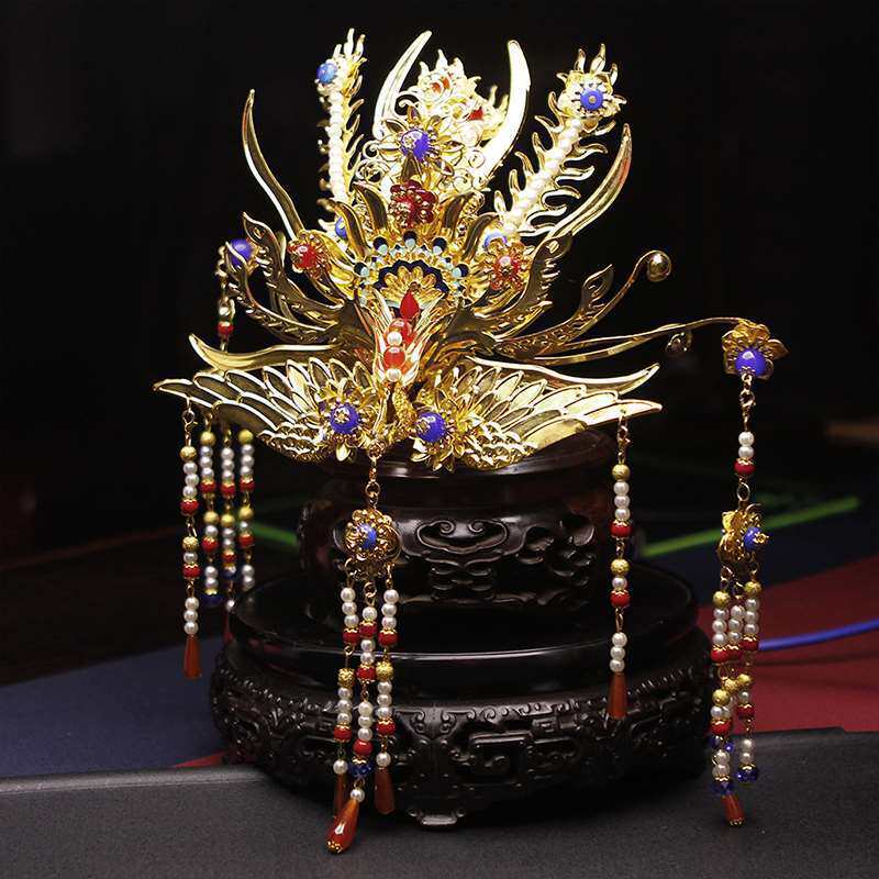 汉服发冠古风头饰皇冠古饰皇后凤冠宫廷大气流苏发簪金色凤冠头冠