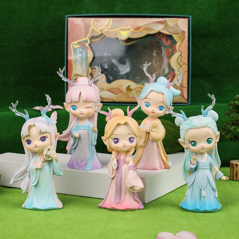 新品 花鹿琉璃传创意古风女孩彩盒带灯包装树脂摆件女生桌面装饰