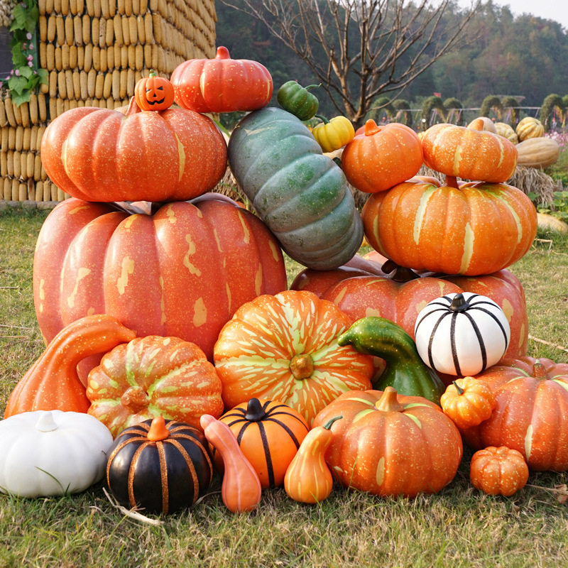 厨房装饰道具套装配件高仿真大南瓜花斑点南瓜万圣节南瓜仿真南瓜