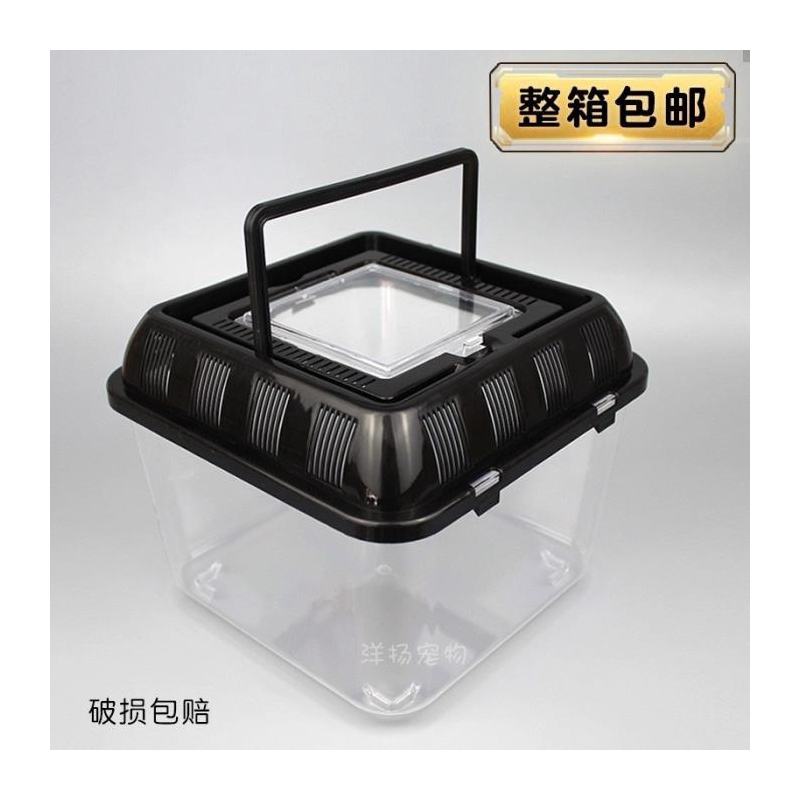 透明塑料金鱼缸开放式手提透气乌龟饲养盒黑盖宠物运输盒外带家用