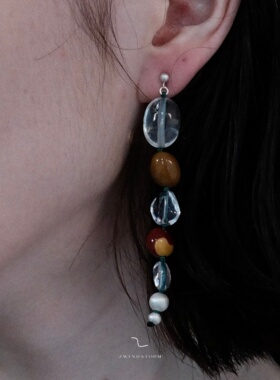 ZWINDSTORM 白水晶澳宝串珠耳环 原创小众设计手工银耳饰造型感