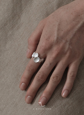 Z-WINDSTORM 不规则圆勺烧白戒指 原创小众设计手工纯银 寻物