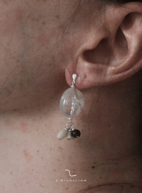 Z-WINDSTORM 无序白水晶耳环 原创小众设计银珠耳饰 空间的温度