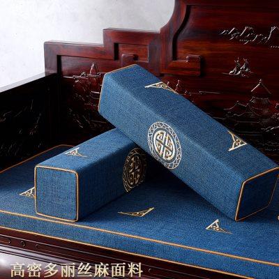 新中式沙发扶手枕套红木实木棉麻靠垫长方形靠背靠枕抱枕海绵定制