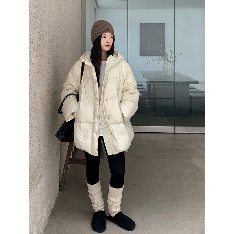 韩迅 中长款羽绒面包服女2025冬季新款加厚保暖宽松连帽外套