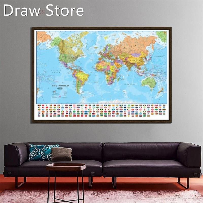 60x80cm The World Political Physical Map Foldable No-fading