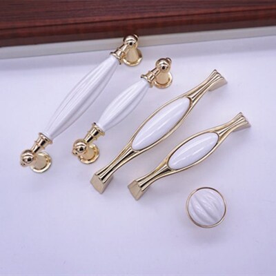 European Rural Gold White Ceramic Handle Kitchen Cupboard Sh