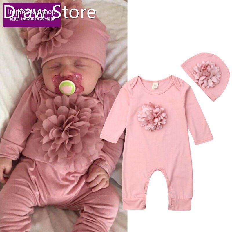 .Super Cute Newborn Baby Girl Clothes 3D Flower Cotton Pink