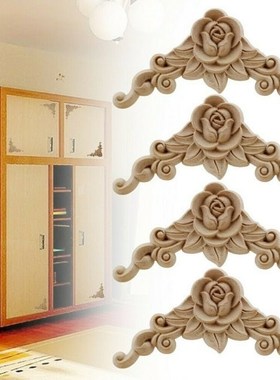4x Wooden Carved Corner Onlay Diy Home Decor Applique Furnit