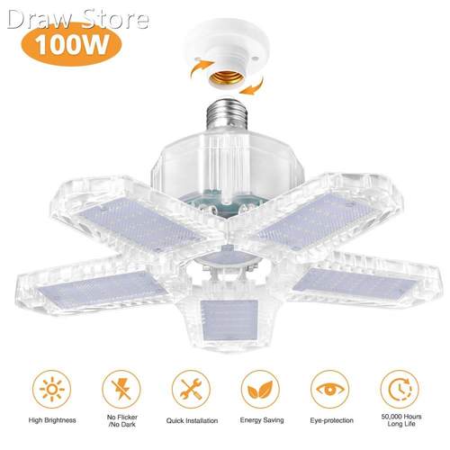 100w LED Garage Light 5 Leaf Deformation Fan Ceiling Light E