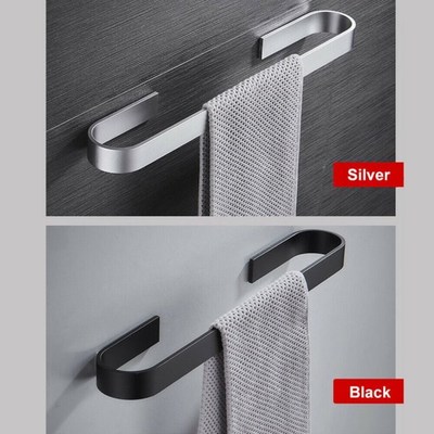Towel Holder Bathroom Towels Rack Hanger Black Silver Alloy