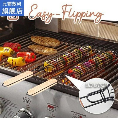 2 Pcs Grill Baskets Resuable Barbecue Net Portable Rotatable