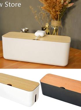 Cable Management Box, 11x4x4.5'', Wood Lid, Cord Org