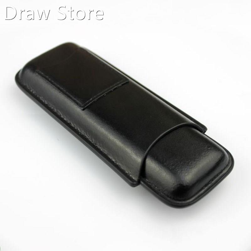Leather Cigar Case Cigar Humidor Black High-end 2 Tube Hold