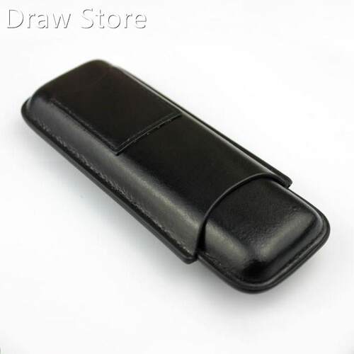 Leather Cigar Case Cigar Humidor Black High-end 2 Tube Hold
