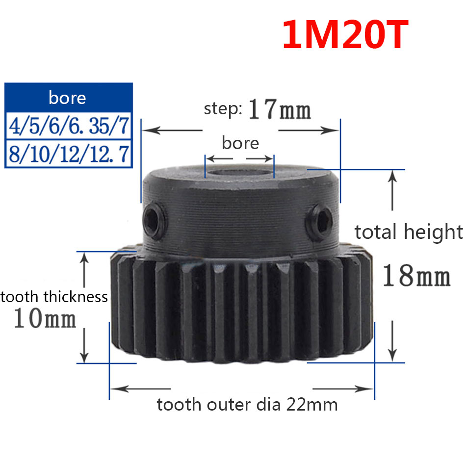 1/2/5/10/20PCS 1M 20T Spur Gear Pinion Bore 12mm Step17mm Su