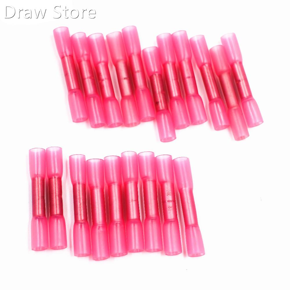20pcs Red 22-18 AWG 0.5-1.5mm Heat Shrink Butt Cable Wire Cr