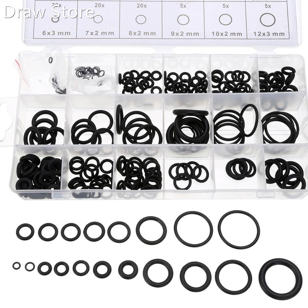 225pcs Black Rubber O-Ring Assortment Washer Gasket Sealing