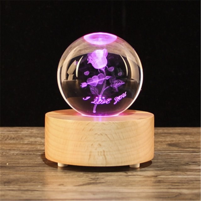 Christmas Gift Snow Globe Crystal ball music box, wooden Blu