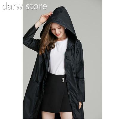 Blacak and Red Long Raincoat  Womf1en WaterprooHood, Ldies R
