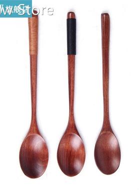 3Pcs/Set Long Handled Wooden Spoon Rice Soup Dessert Spoon W