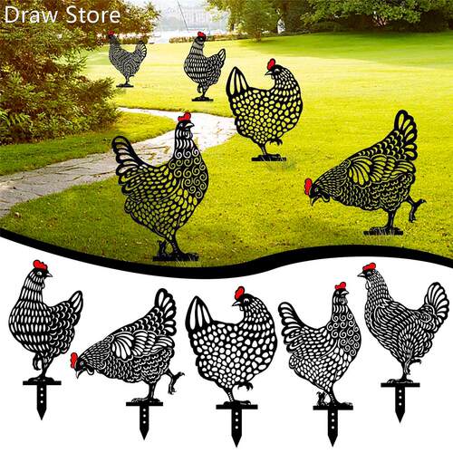1PC Exterior Metal Hen Chicken Pecking Farm Animal Garden St