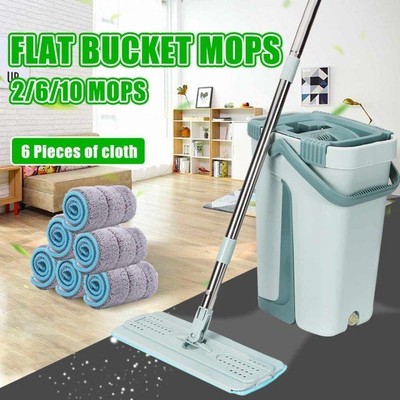 Flat Squeeze Mop Bucket Hand Free Wringing Stainless Steel M