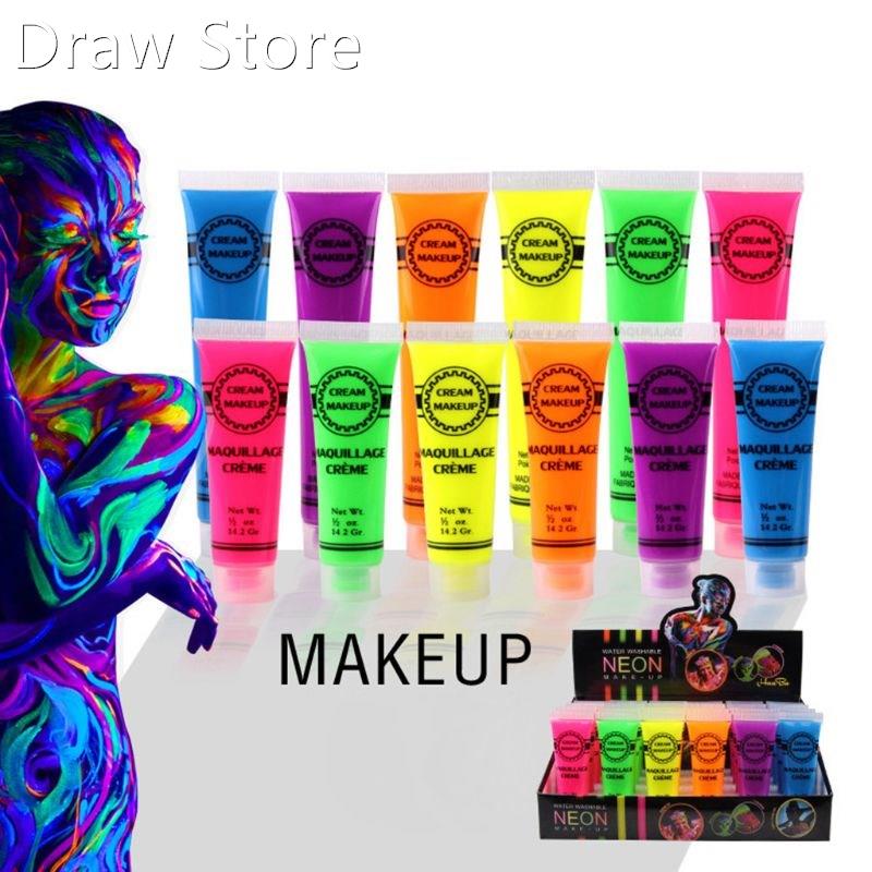 6 Pcs Set Face & Body Paint Neon Glow in the Dark 适用于